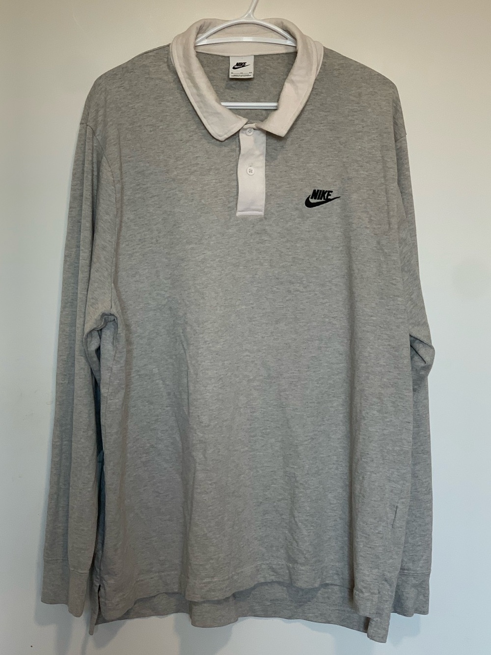 Nike Grey Rugby Long Sleeve Polo Collared Buttons Pullover Men’s XL Swoosh 72